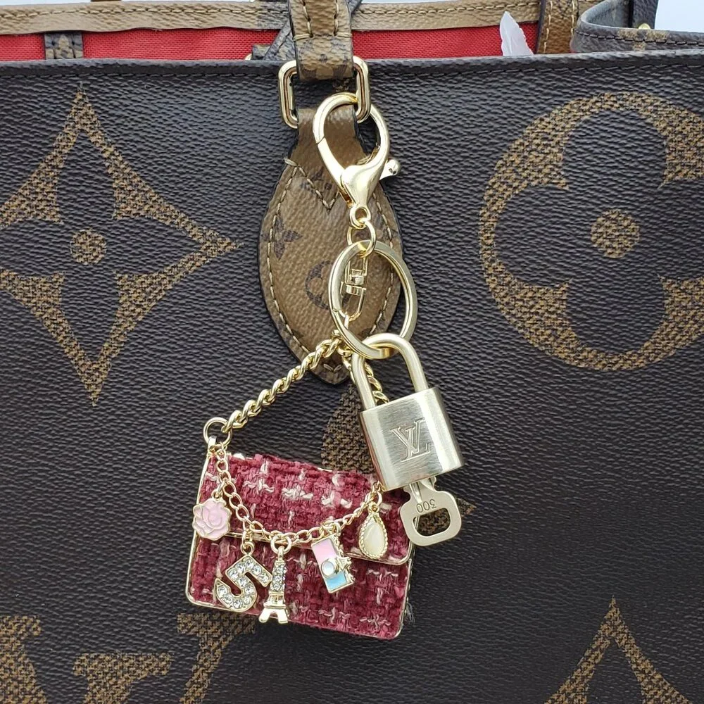 Authentic Louis Vuitton Gold Padlock 🔒 Key Set w/ Unbranded Tweed Bag Charm